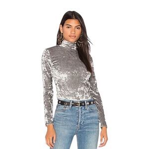 Central Park West Crushed Velvet Mock Neck Bodysuit - Size XS